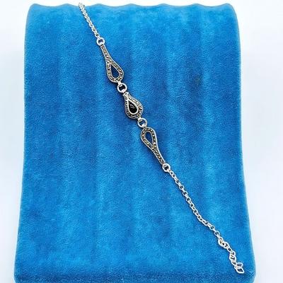 Lale Model Oltu Taşı İşçilikli 925 Ayar Gümüş Bileklik