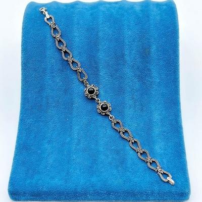 Lale Model Oltu Taşı İşçilikli 925 Ayar Gümüş Bileklik