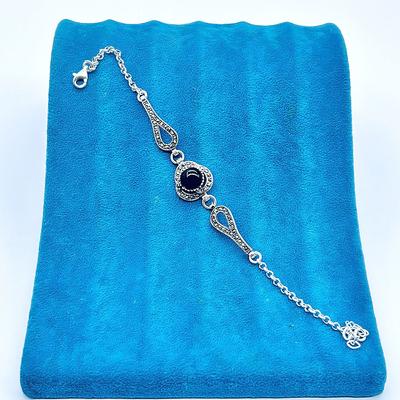 Margazit ve Oltu Taşı İşçilikli 925 Ayar Gümüş Bileklik