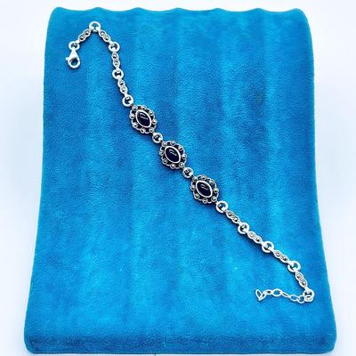 Margazit ve Oltu Taşı İşçilikli 925 Ayar Gümüş Bileklik