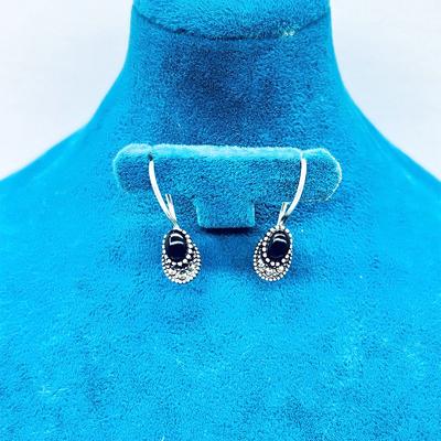 Margazit ve Oltu Taşı Tasarım 925 Ayar Gümüş küpe