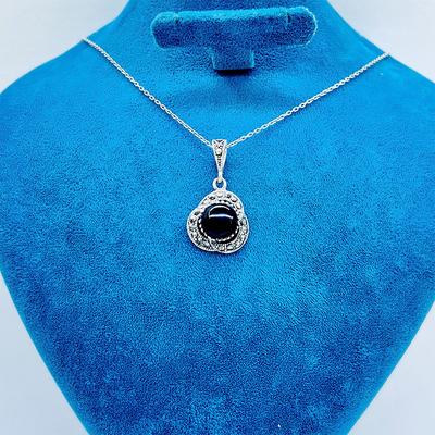 Margazit ve Oltu Taşı Tasarım 925 Ayar Gümüş Kolye