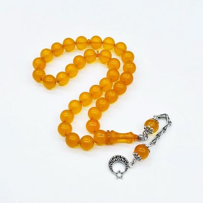 Mat Sarı Renkte Sıkma Ateş Kehribar Tesbih