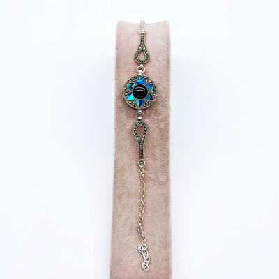 Mavi Mine ve Oltu Taşı İşçilikli 925 Ayar Gümüş Bileklik 