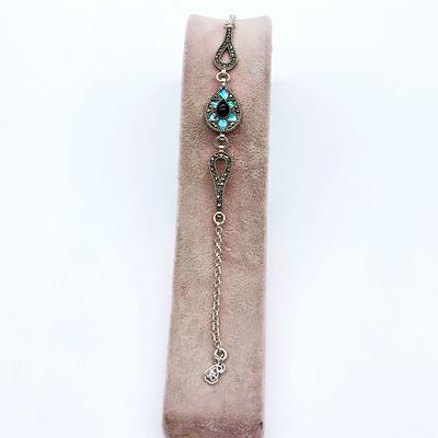 Mavi Mine ve Oltu Taşı İşçilikli 925 Ayar Gümüş Bileklik