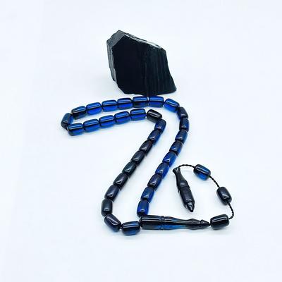 Mavi Renkte Hareli Sıkma Ateş Kehribar Tesbih