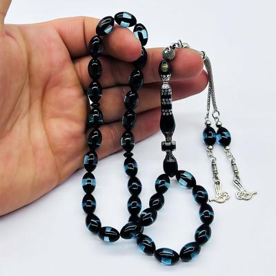 Mavi Renkte Sürmeli Toz Sıkma Kehribar Tesbih