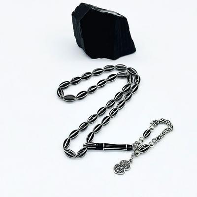 Mini Boy Gümüş İşlemeli Erzurum Oltu Taşı Tesbih