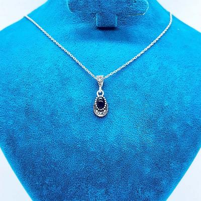 Mini Boy Margazit ve Oltu Taşı İşçilikli 925 Ayar Gümüş Kolye