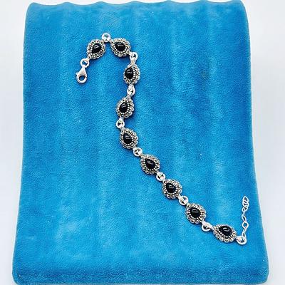 Oltu Taşı Damla Model 925 Ayar Gümüş Bileklik