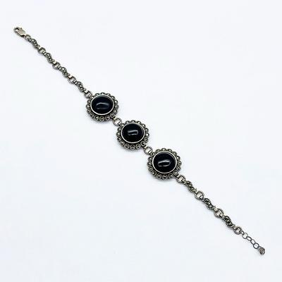 Oltu Taşı İşçilikli 925 Ayar Gümüş Kadın Bileklik 