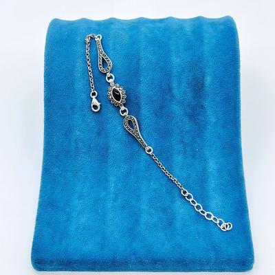 Oltu Taşı İşçilikli 925 Ayar Gümüş Bileklik