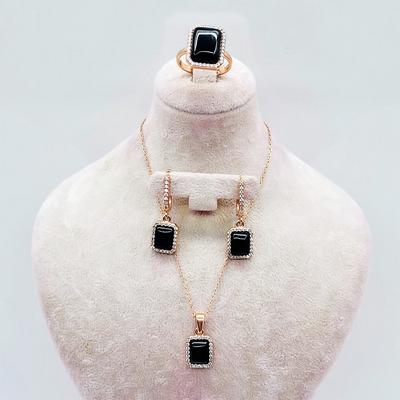 Oltu Taşı İşçilikli 925 Ayar Gümüş Kolye Küpe Yüzük Set