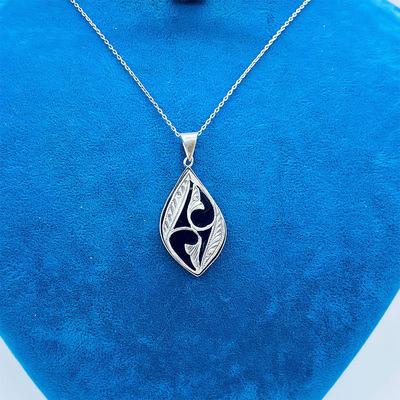 Oltu Taşı Kalem Oyma İşi 925 Ayar Gümüş Kolye 