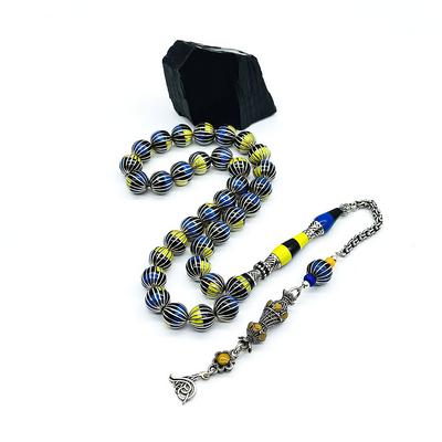 Oltu Taşı ve Galalit Karışımı Gümüş İşlemeli Erzurum Oltu Taşı Tesbih