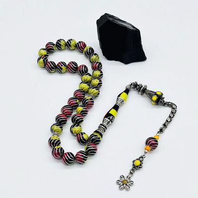 Oltu Taşı ve Galalit Karışımı Gümüş İşlemeli Erzurum Oltu Taşı Tesbih