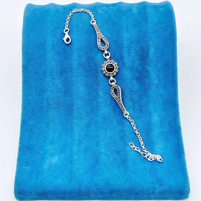 Oltu Taşı ve Zirkon İşçilikli 925 Ayar Gümüş Bileklik