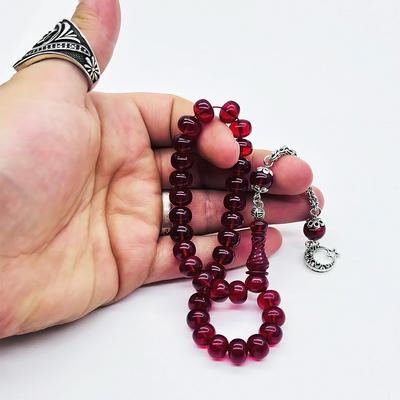 Oyma İmameli Basık Model Sıkma Ateş Kehribar Tesbih