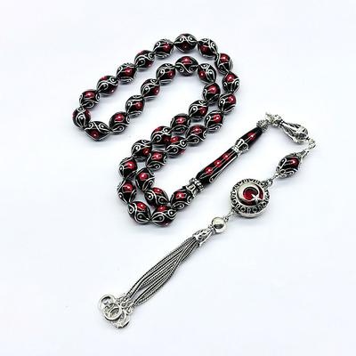 Özel Motif Gümüş İşlemeli Orijinal Oltu Taşı Tesbih