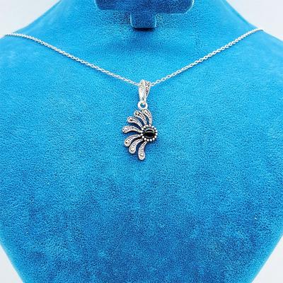 Papatya Model Oltu Taşı Tasarım 925 Ayar Gümüş Kolye 