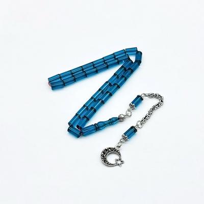 Petrol Mavisi Renkte Sıkma Ateş Kehribar Tesbih