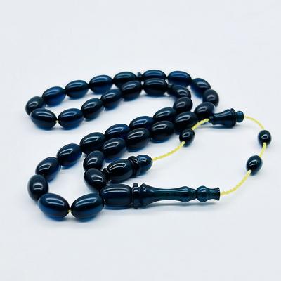 Petrol Mavisi Renkte Sıkma Ateş Kehribar Tesbih