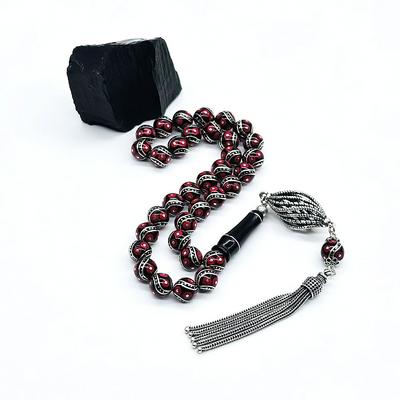 Renkli Çeşm-i Bülbül İşlemeli Erzurum Oltu Taşı Tesbih