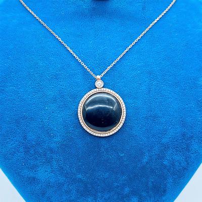 Roz Renkte Oltu Taşı İşçilikli 925 Ayar Gümüş Kolye