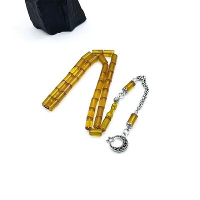 Sarı Hareli Kesme Model Sıkma Ateş Kehribar Tesbih