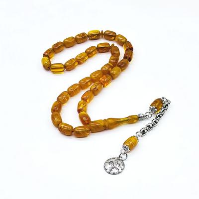 Sarı Hareli Sıkma Ateş Kehribar Tesbih