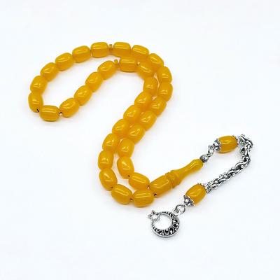 Sarı Tonda Kapsül Kesim Sıkma Ateş Kehribar Tesbih