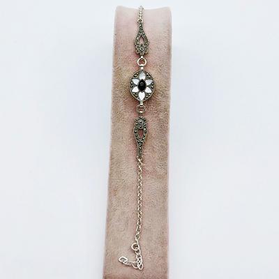 Sedef ve Oltu Taşı İşçilikli 925 Ayar Gümüş Bileklik