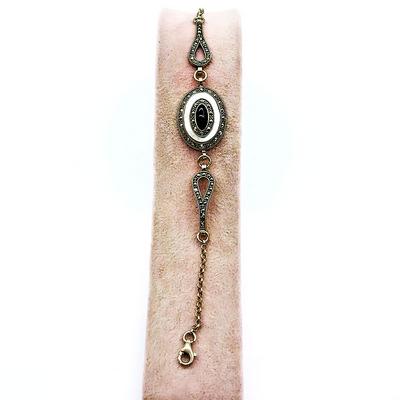 Sedef ve Oltu Taşı İşçilikli 925 Ayar Gümüş Bileklik