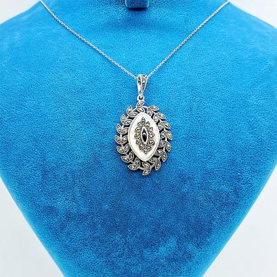 Sedef ve Oltu Taşı Tasarım 925 Ayar Gümüş Kolye