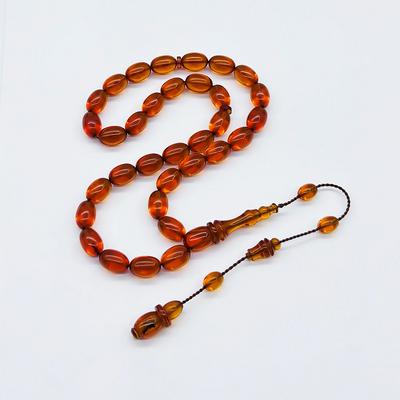 Şeffaf Turuncu Renkte Sıkma Ateş Kehribar Tesbih
