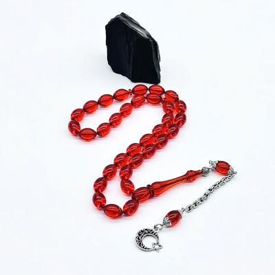 Şeffaf Turuncu Renkte Sıkma Ateş Kehribar Tesbih