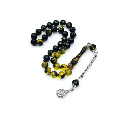 Siyah Hareli Şalgam Model Sıkma Ateş Kehribar Tesbih