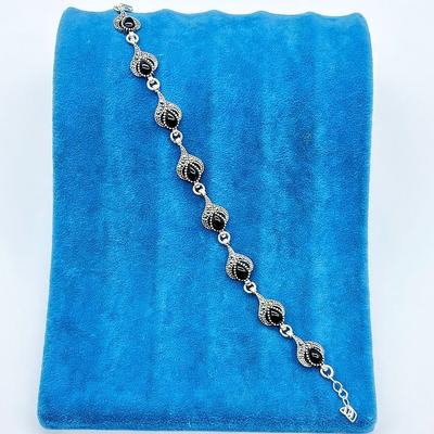 Su Yolu Damla Model Oltu Taşı İşçilikli 925 Ayar Gümüş Bileklik