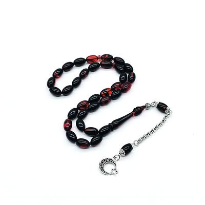 Turuncu Siyah Hareli Sıkma Ateş Kehribar Tesbih