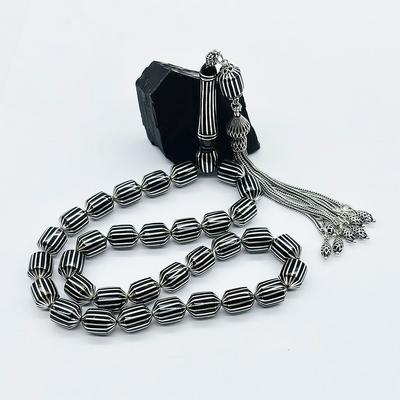 Uçlu Kapsül Kesim Gümüş İşlemli Erzurum Oltu Taşı Tesbih 