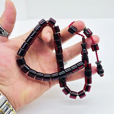 Usta İmzalı Koyu Renkte Sıkma Ateş Kehribar Tesbih