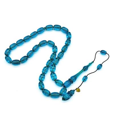 Usta İşi Petrol Mavisi Sıkma Ateş Kehribar Tesbih