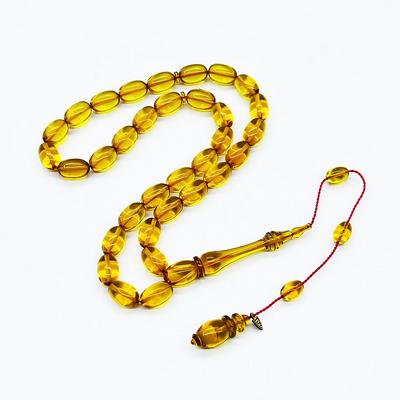 Usta İşi Şeffaf Sarı Sıkma Ateş Kehribar Tesbih