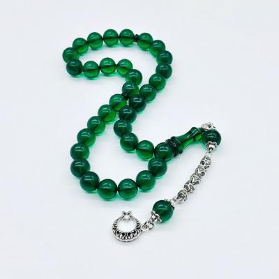 Yeşil Renkte Sıkma Ateş Kehribar Tesbih