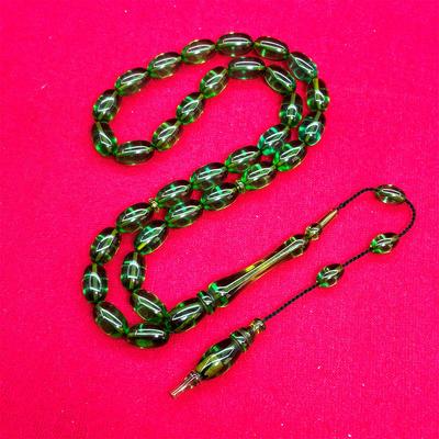 Yeşil Usta İşçilikli Sıkma Ateş Kehribar Tesbih