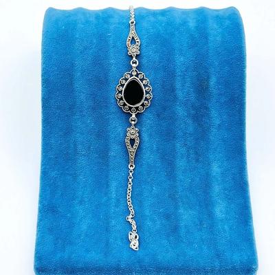 Zirkon Damla Model Oltu Taşı İşçilikli 925 Ayar Gümüş Bileklik