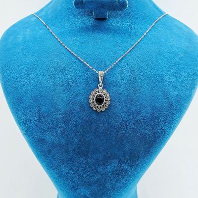 Zirkon Damla Model Oltu Taşı İşçilikli 925 Ayar Gümüş Kolye