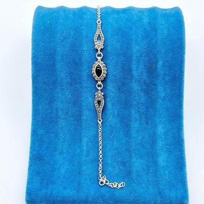 Zirkon Oltu Taşı İşçilikli 925 Ayar Gümüş Bileklik