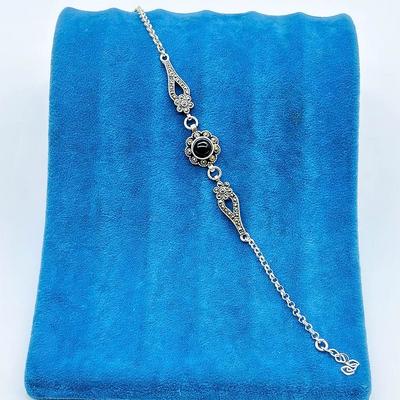 Zirkon Oltu Taşı İşçilikli 925 Ayar Gümüş Bileklik