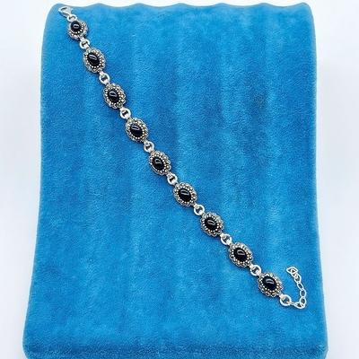 Zirkon Oltu Taşı İşçilikli 925 Ayar Gümüş Bileklik